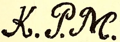 Die Marke besteht aus den Buchstaben K, P und M, jeweils mit Punkt, in geschwungener Schreibschrift, blau unter der Glasur auf dem Boden. Die Abkürzung steht für „Königliche Porzellan-Manufaktur“. Als Übergangsform kommen die Buchstaben auch zusammen mit gekreuzten Schwertern vor.