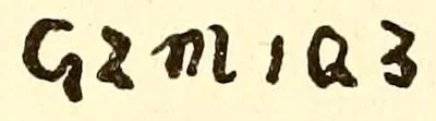 Die kleinen Zeichen, die sonst an den Spitzen des Hexagramms stehen, folgen hier ohne den Stern in einer Zeile aufeinander, ebenfalls blau unter der Glasur. Nach Hofmann 1908 kommt diese Form nur auf kleinen Stücken vor, etwa auf Pfeifenköpfen und Kannendeckeln.
